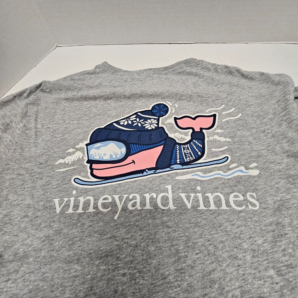 Vineyard Vines Long Sleeve Gray T Tee Shirt Whale Snowboarding Water Ski Blue M - Picture 6 of 9